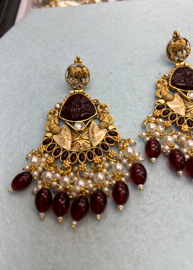 Antique gold finish earrings - Kurti Connection USA