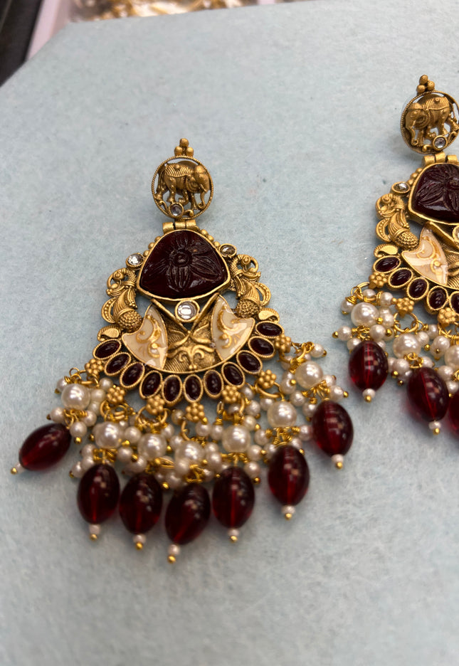 Antique gold finish earrings - Kurti Connection USA