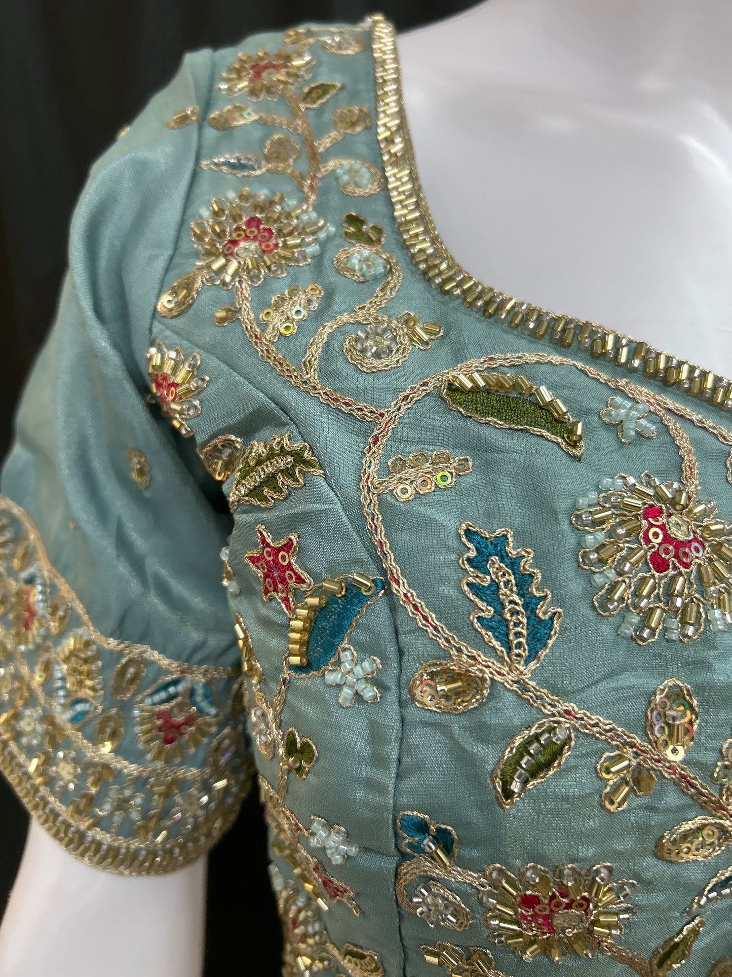 Hand embroidered blouse | tissue silk blouse with all over hand embroidery