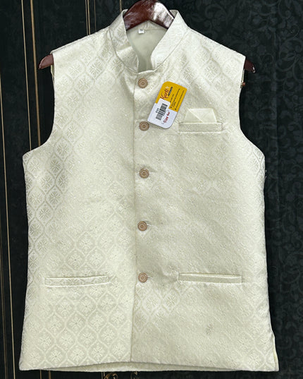 Silk vests for men | half jacket / kurta : off white - Kurti Connection USA