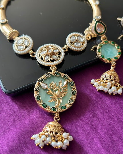 Light green necklace set - Kurti Connection USA