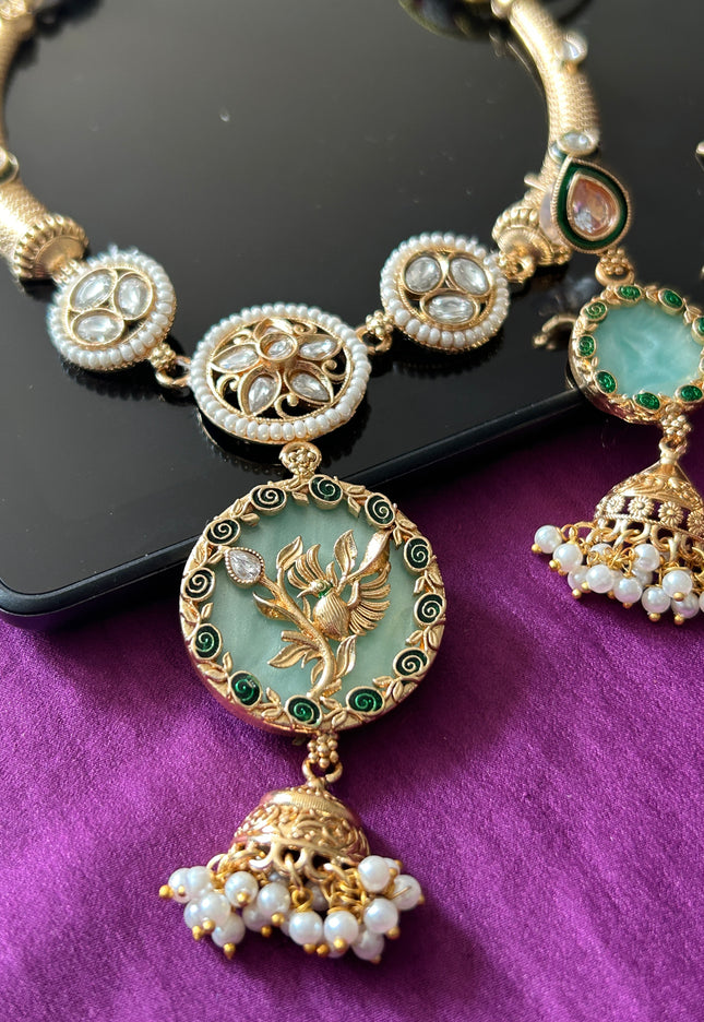 Light green necklace set - Kurti Connection USA