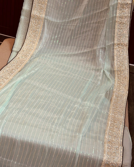 Tissue silk saree with contrast blouse piece - Kurti Connection USA