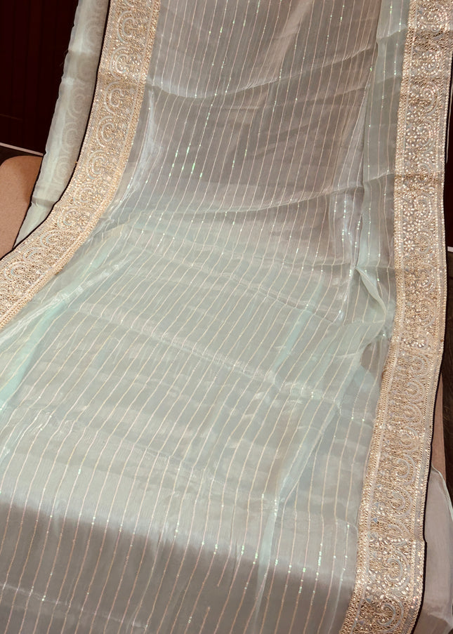 Tissue silk saree with contrast blouse piece - Kurti Connection USA