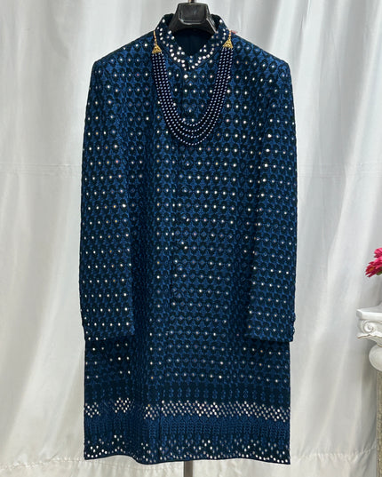 Navy Blue sherwani set/ Mens kurta - Kurti Connection USA