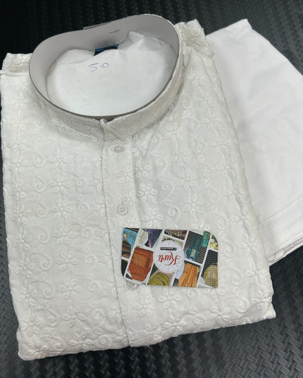 Soft cotton chikankari kurta pajama set - Kurti Connection USA