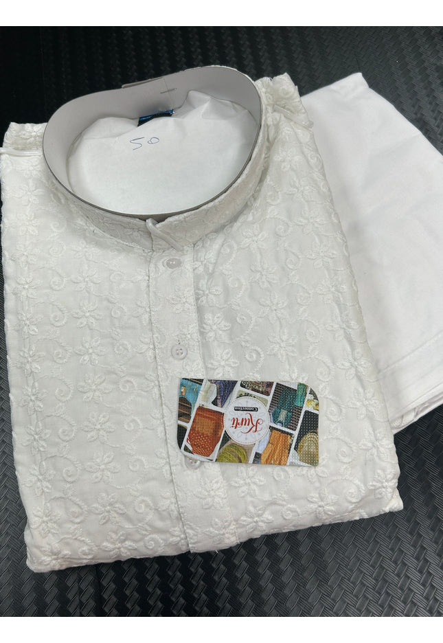 Soft cotton chikankari kurta pajama set - Kurti Connection USA