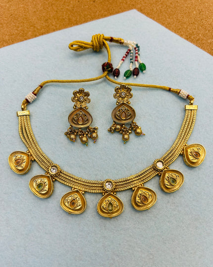 Gold look necklace set - Kurti Connection USA