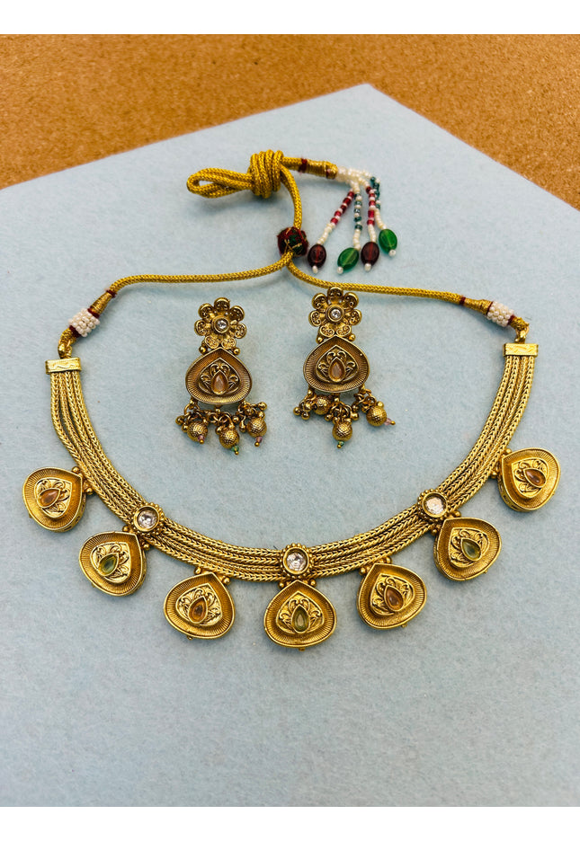 Gold look necklace set - Kurti Connection USA