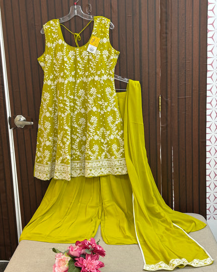 Chiffon Chikankari sharara suit - Kurti Connection USA