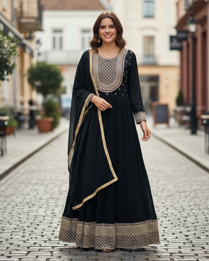 Georgette black Anarkali dress - Kurti Connection USA
