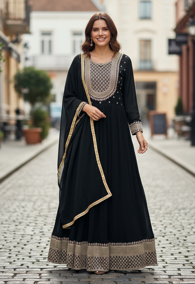 Georgette black Anarkali dress - Kurti Connection USA