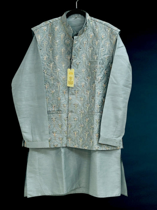 Silk kurta pajaama with jacket