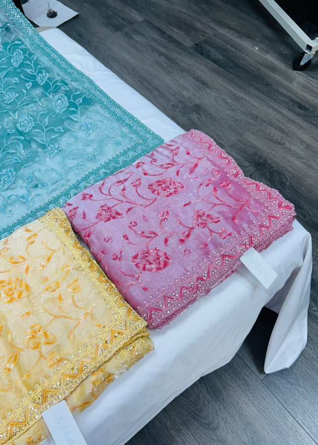 Chiffon silk saree with sequin Chikankari - Kurti Connection USA