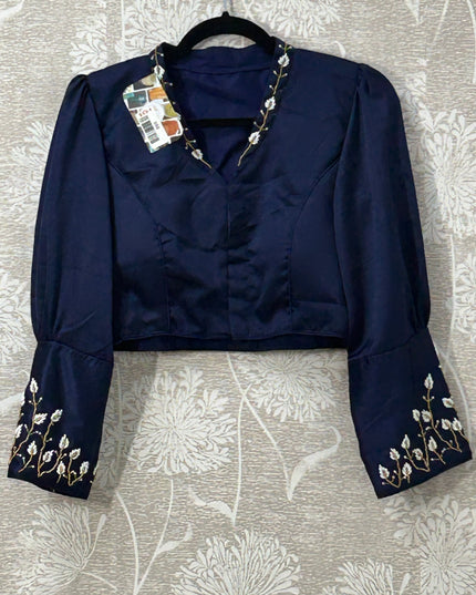 Silk blouse with long sleeves - Kurti Connection USA