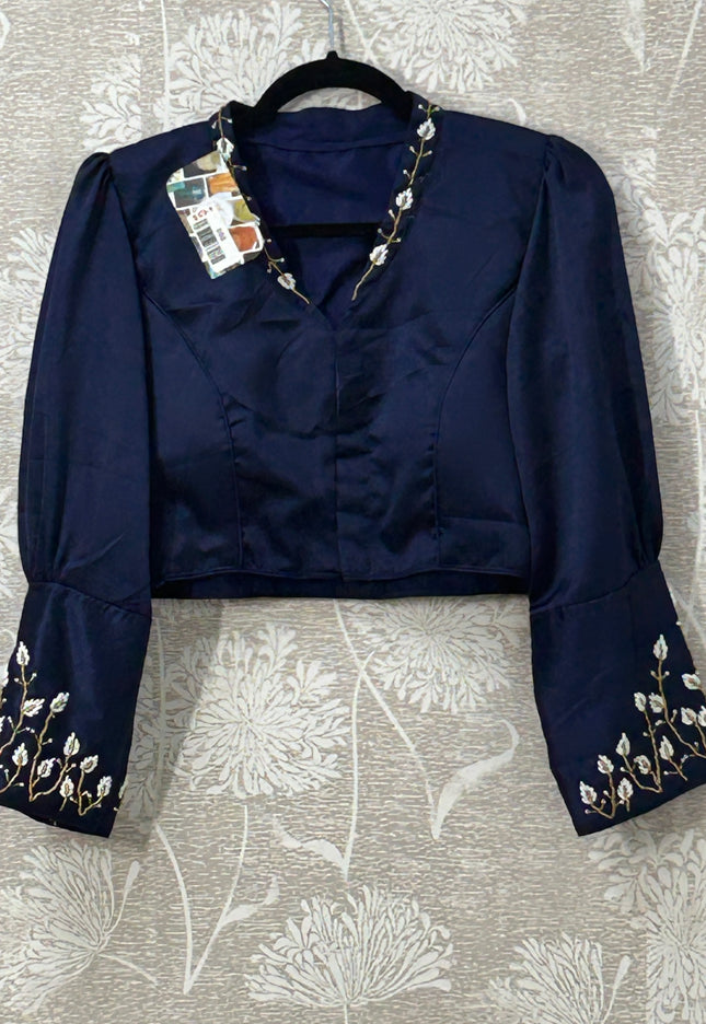 Silk blouse with long sleeves - Kurti Connection USA