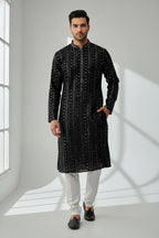 Black mirror work kurta pajama for men by Kurti Connection USA