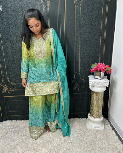 Bandhani silk sharara suit - Kurti Connection USA