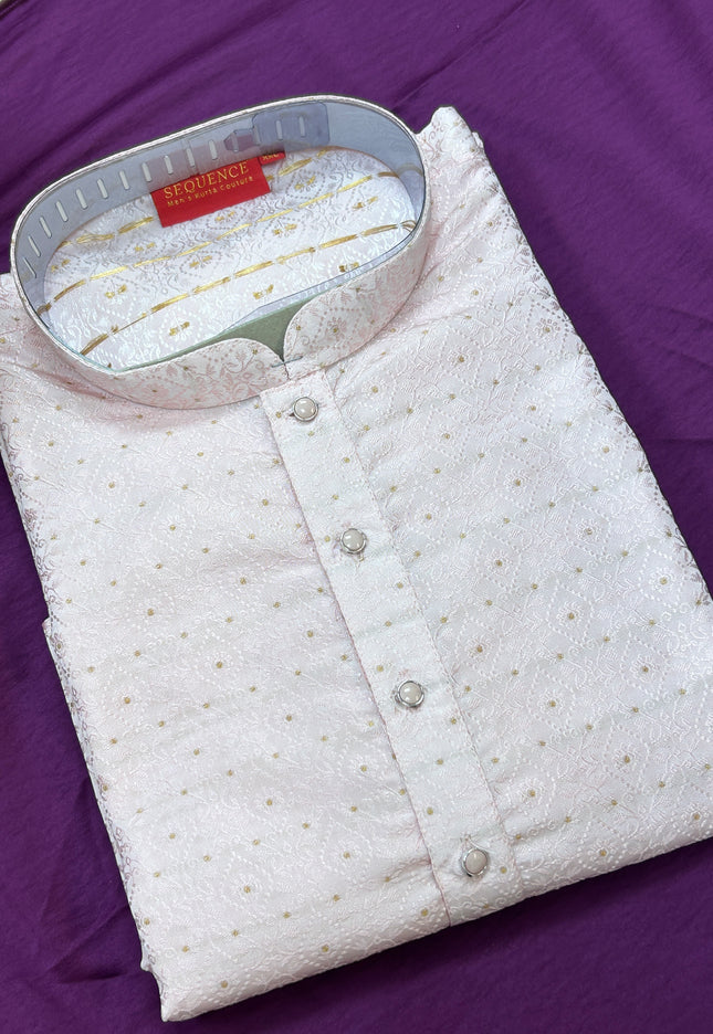 Baby pink silk kurta set - Kurti Connection USA