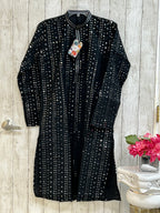 Black mirror work kurta pajama for men by Kurti Connection USA