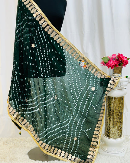 Dark green Bandhani silk dupatta - Kurti Connection USA