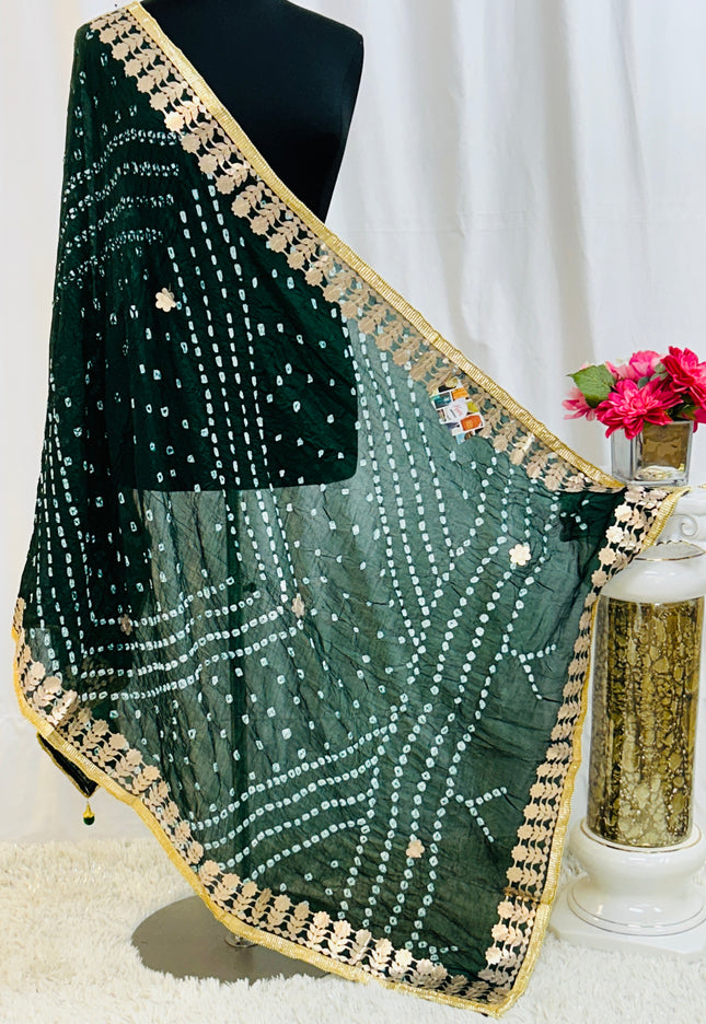 Dark green Bandhani silk dupatta - Kurti Connection USA