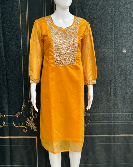 Chanderi silk mirror work kurti - Kurti Connection USA