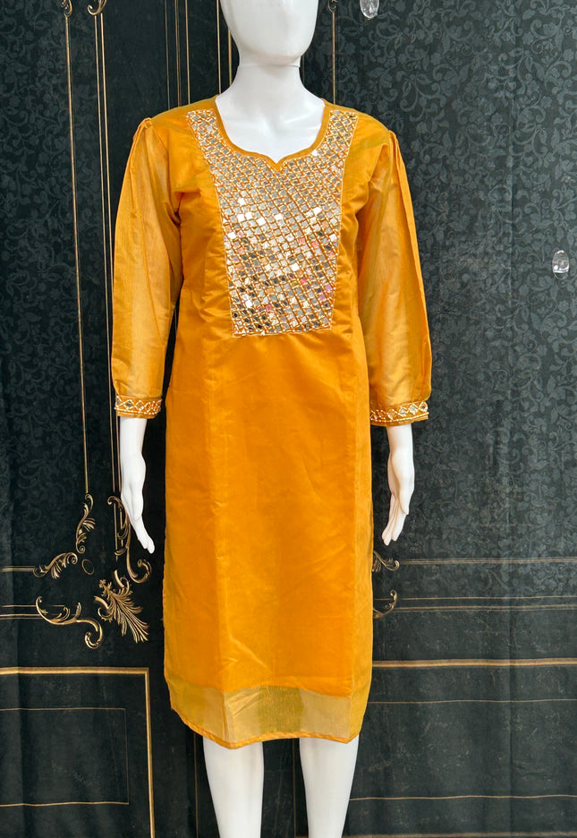 Chanderi silk mirror work kurti - Kurti Connection USA