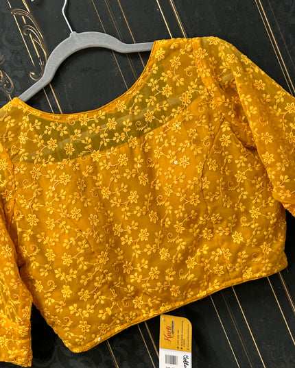 Chikankari blouse : yellow - Kurti Connection USA