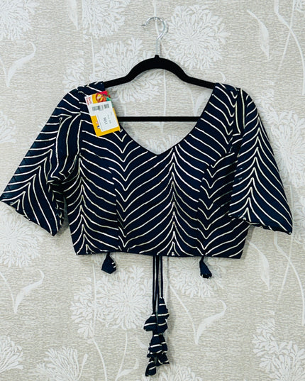 Dark blue chiffon blouse with goat Patti work - Kurti Connection USA