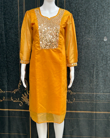Chanderi silk mirror work kurti - Kurti Connection USA