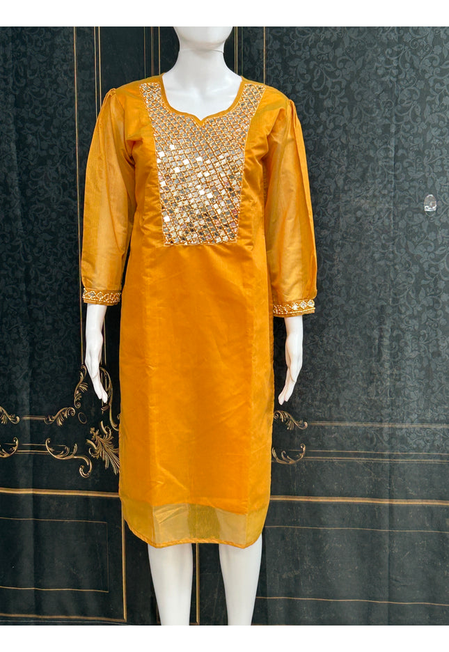Chanderi silk mirror work kurti - Kurti Connection USA
