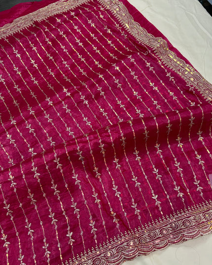 Glass tissue silk saree with blouse piece - Kurti Connection USA