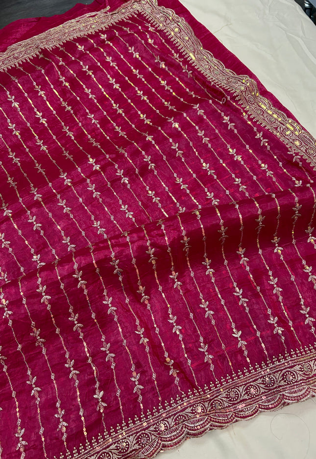 Glass tissue silk saree with blouse piece - Kurti Connection USA