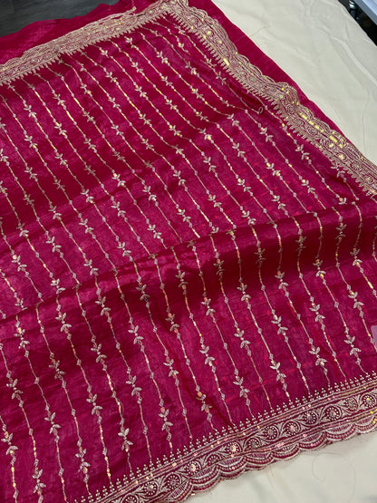 Glass tissue silk saree with blouse piece