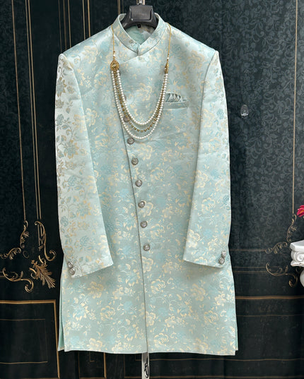 Light blue sherwani set - Kurti Connection USA