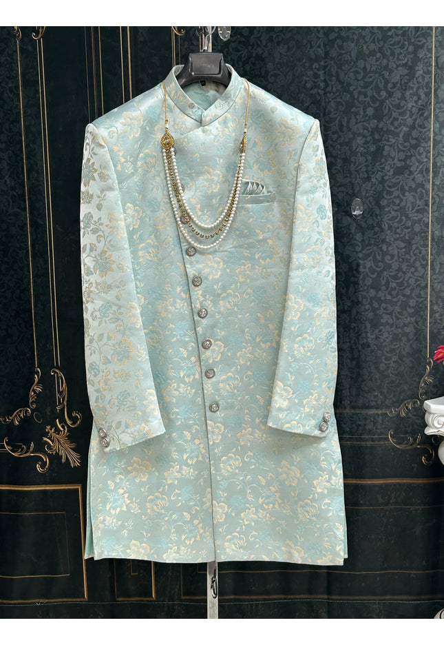 Light blue sherwani set - Kurti Connection USA