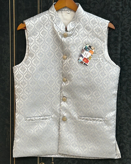 Silk vests for men | half jacket / kurta : Grey - Kurti Connection USA