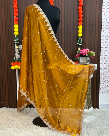 Silk dupatta: golden yellow - Kurti Connection USA