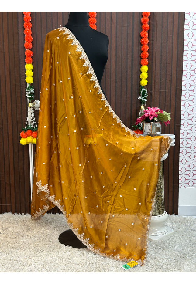 Silk dupatta: golden yellow - Kurti Connection USA