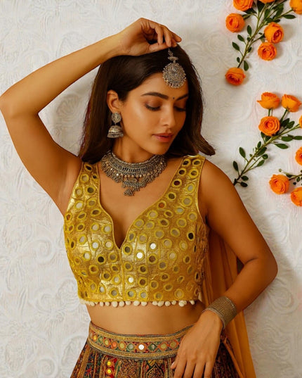 Mirror and shells work blouses by Kurti Connection USA