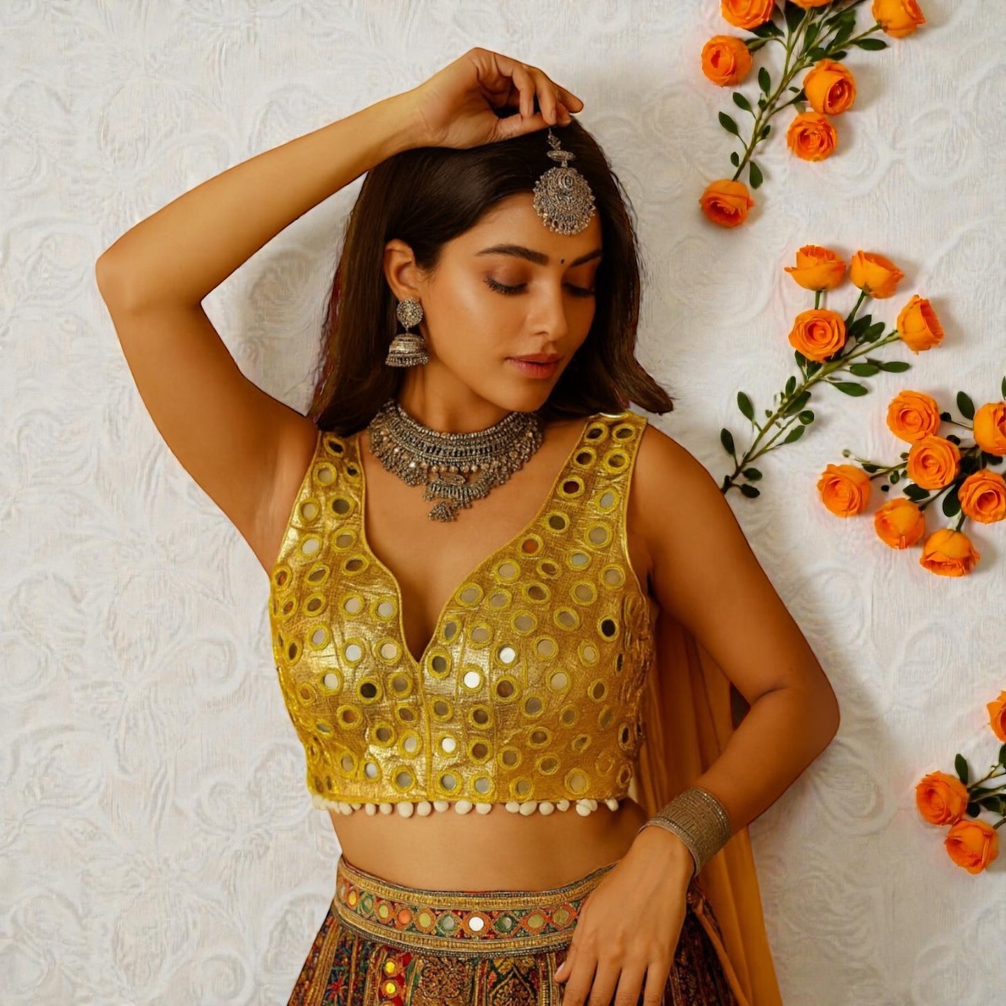 Mirror and shells work blouses