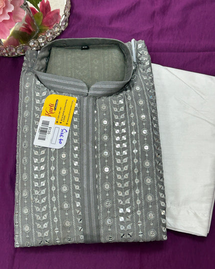 Sequin kurta set : light grey - Kurti Connection USA