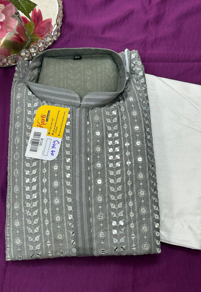 Sequin kurta set : light grey - Kurti Connection USA
