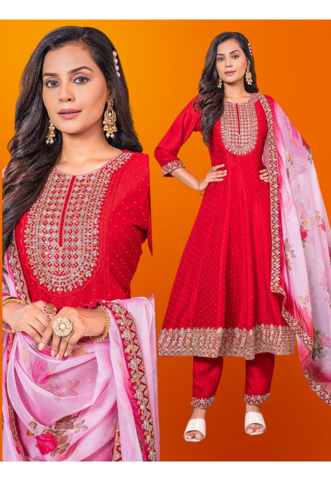 Red anarkali suit - Kurti Connection USA