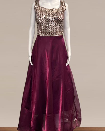 Tissue organza long gown - Kurti Connection USA