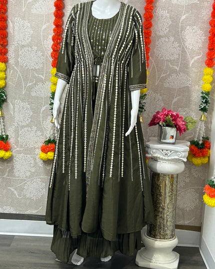 Party wear lehenga set with long jacket - Kurti Connection USA