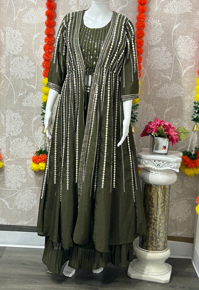 Party wear lehenga set with long jacket - Kurti Connection USA