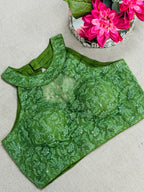 Green : Halter neck embroidered blouse - Kurti Connection USA