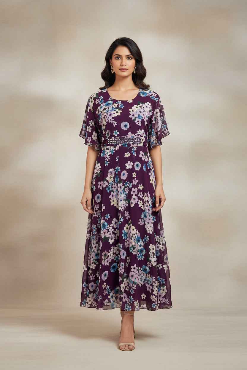 Georgette long frock : Indo western long kurti